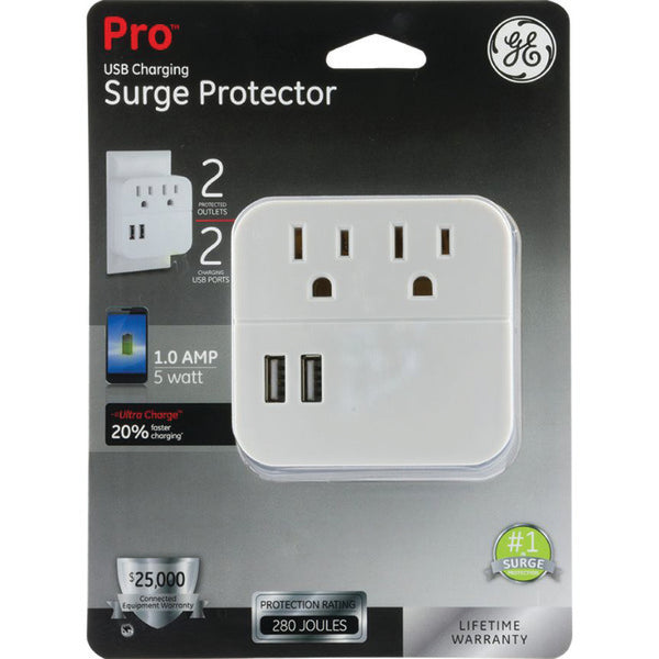 2-Outlet Surge Protector Wall Tap with 2 USB Ports