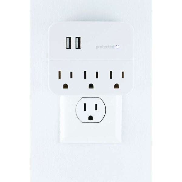 3-Outlet Surge Protector Wall Tap with 2 USB Ports