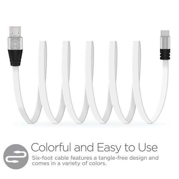 Flexi Charge & Sync Flat USB-A to USB-C(TM) Cable, 6ft (White)