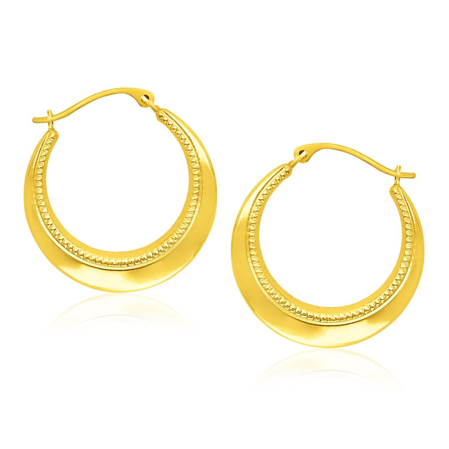 14k Yellow Gold Round Rope Texture Hoop Earrings