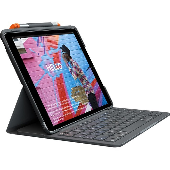 Logitech Slim Folio Keyboard/Cover Case Apple, Logitech iPad (7th Generation) Tablet - Graphite