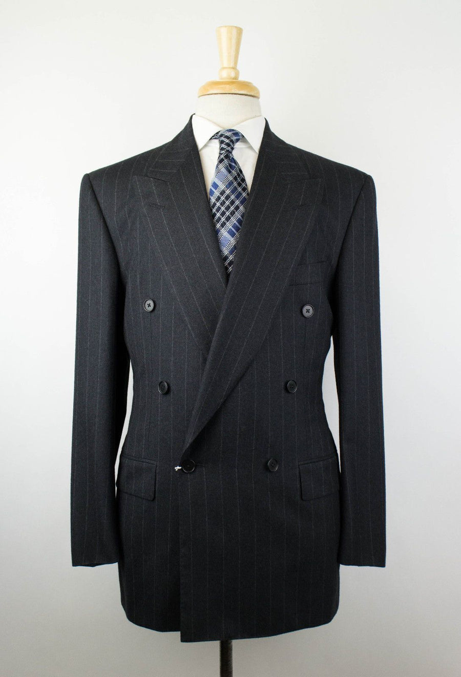 Striped Wool Double Breasted Suit - Gray