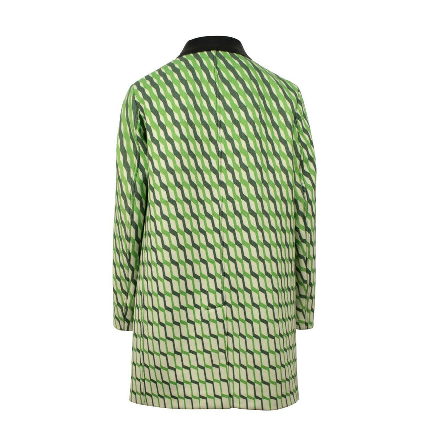 Printed Stripes Leather Collar Wool Coat - Green