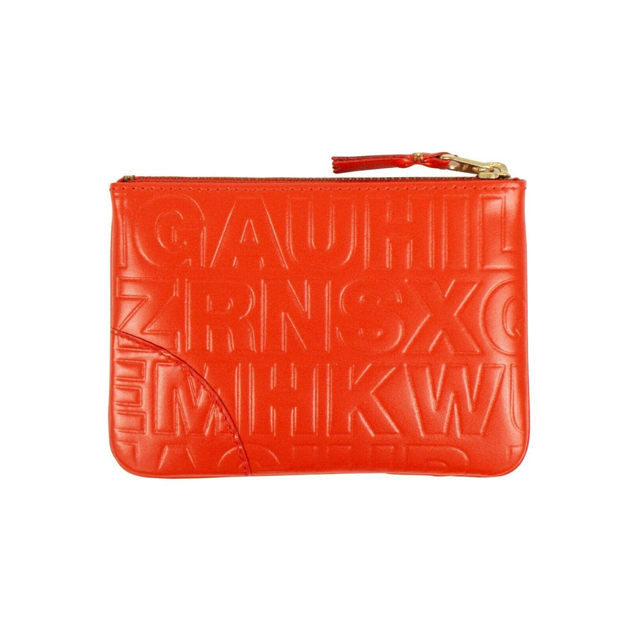 Leather Letter Embossed Wallet Pouch - Red Orange