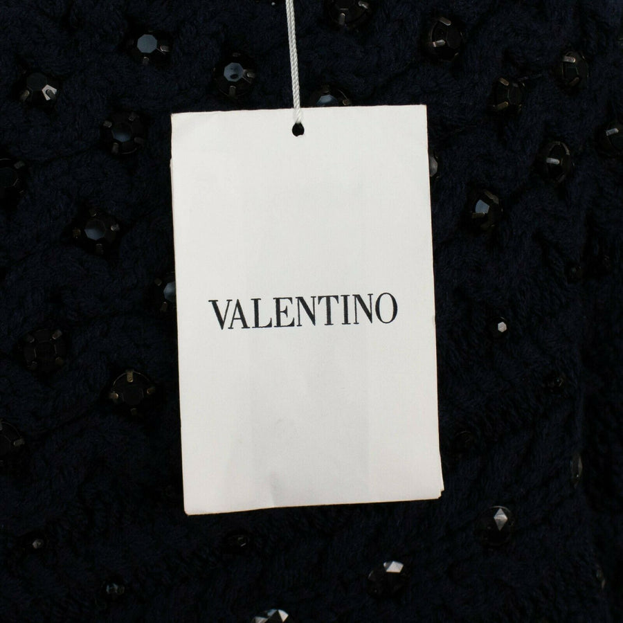 Embellished Beaded Chunky Knit Sweater Top - Navy