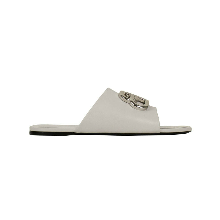 Leather Oval 'BB' Mule Sandal - White