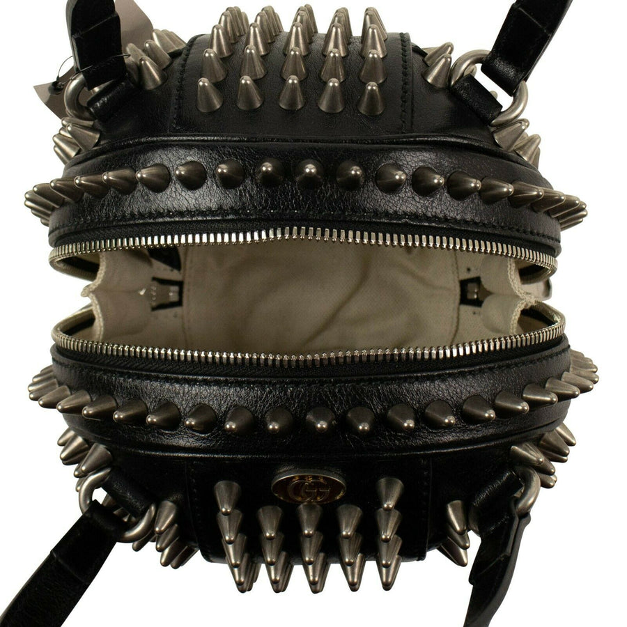 Leather Mini 'Tifosa' Silver Studded Ball Shoulder Bag - Black