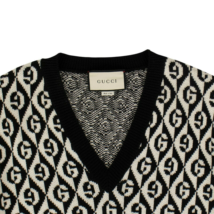 Wool 'G Rhombus' V-Neck Sweater Top - Black And White