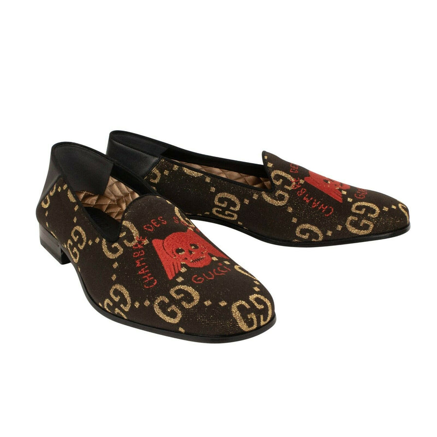 Men's GG Embroidered Skull Loafers - Brown