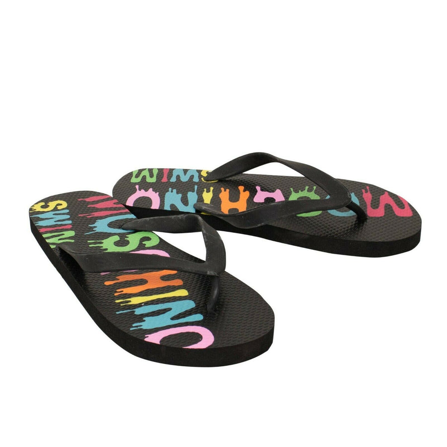 Men's Printed Swim Logo Flip Flops - Black