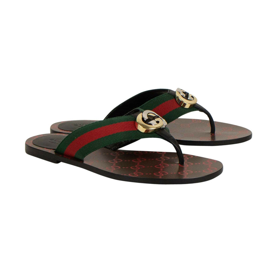 GG Thong Web Sandals - Green And Red