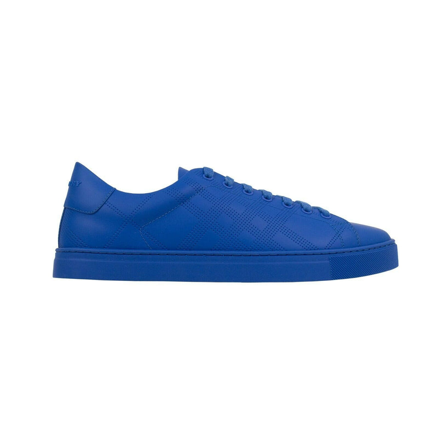 Perforated Check Leather Sneakers - Blue