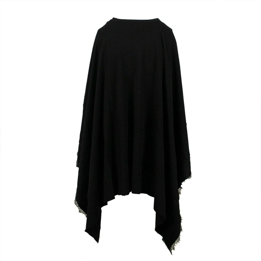 Knit  With Lace Detail Cape Top - Black