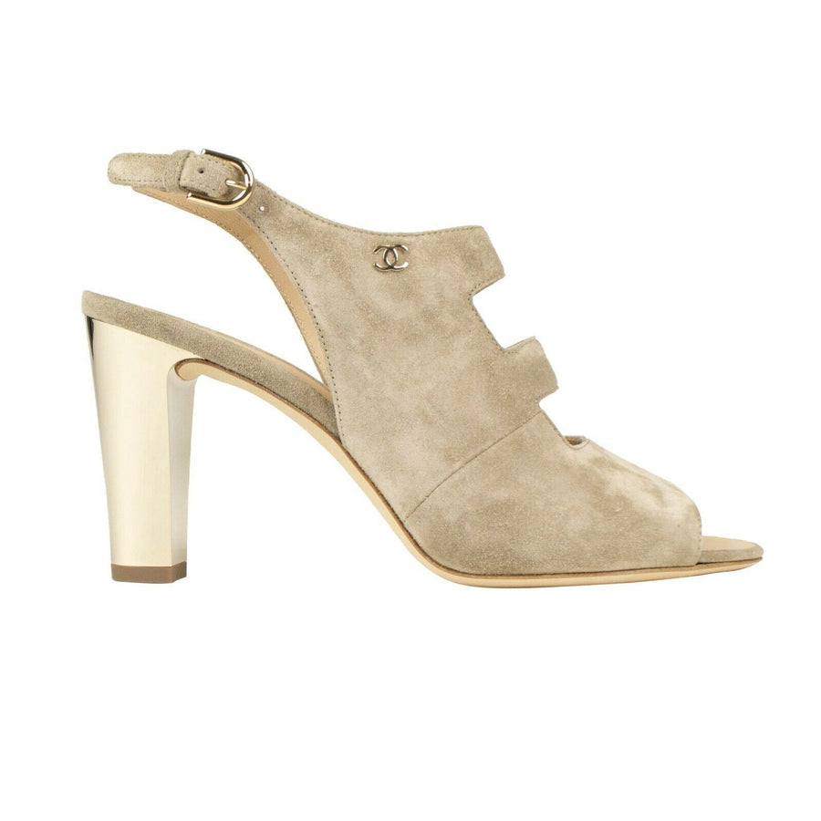 Suede Calfskin Open Toe Sandals - Beige