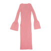 Midi Body-Con Ribbed Bell Sleeve Sweater Dress - Pink