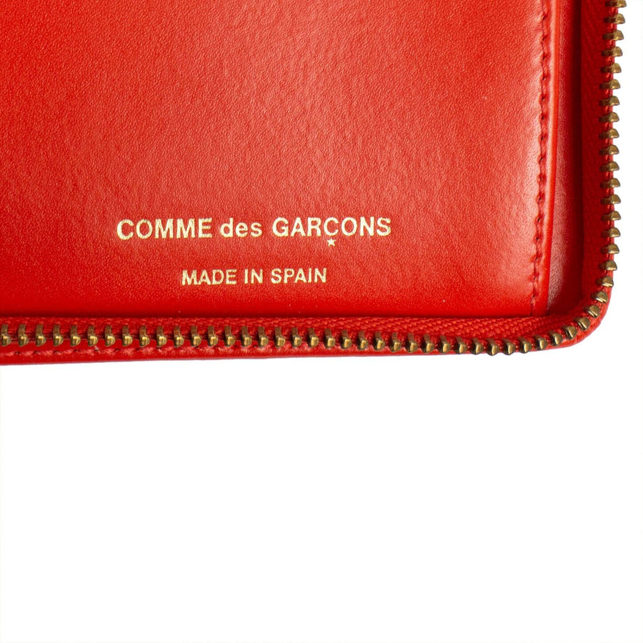 Leather Cardholder Zip Around Wallet -  Red Orange