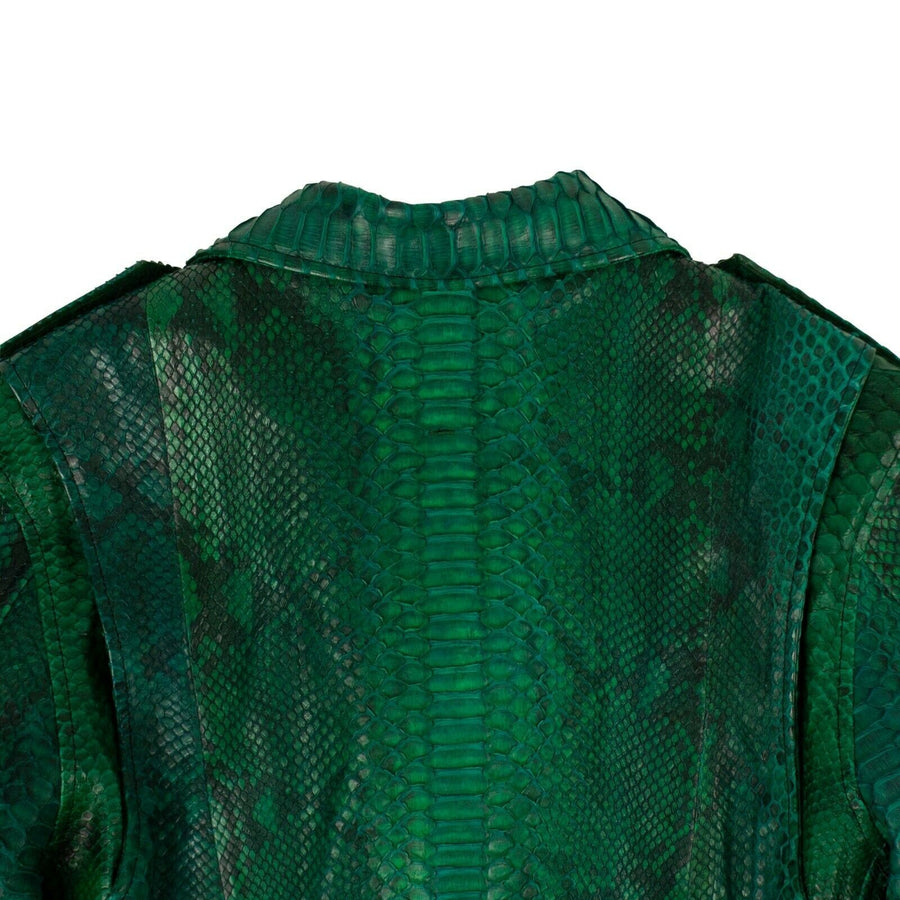 Python Leather Biker Jacket - Green