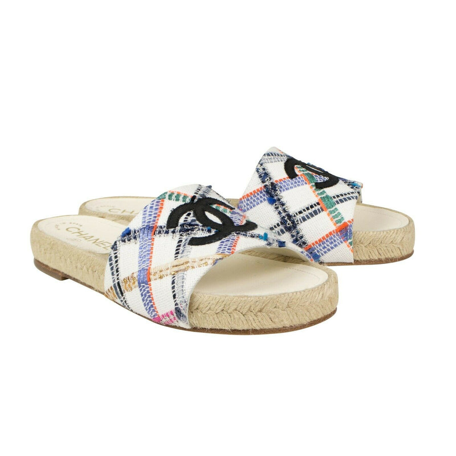 Tweed And Grosgrain Espadrille Slides - Multi