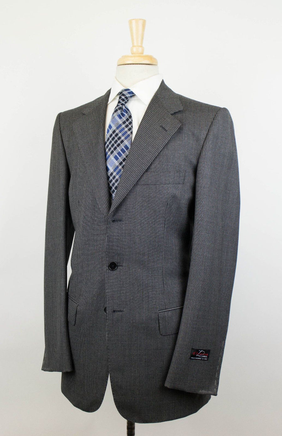 Drop 7 Striped Wool 3 Roll 2 Button Suit - Gray