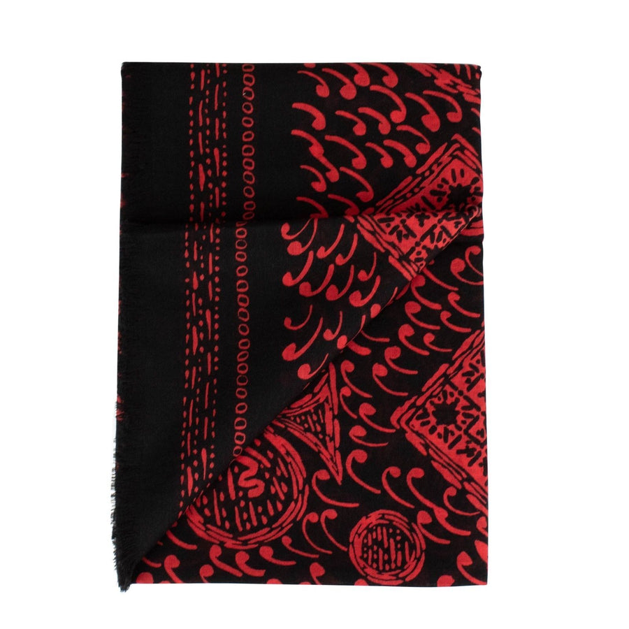 Paisley Cards Cashmere-Silk Scarf - Red / Black