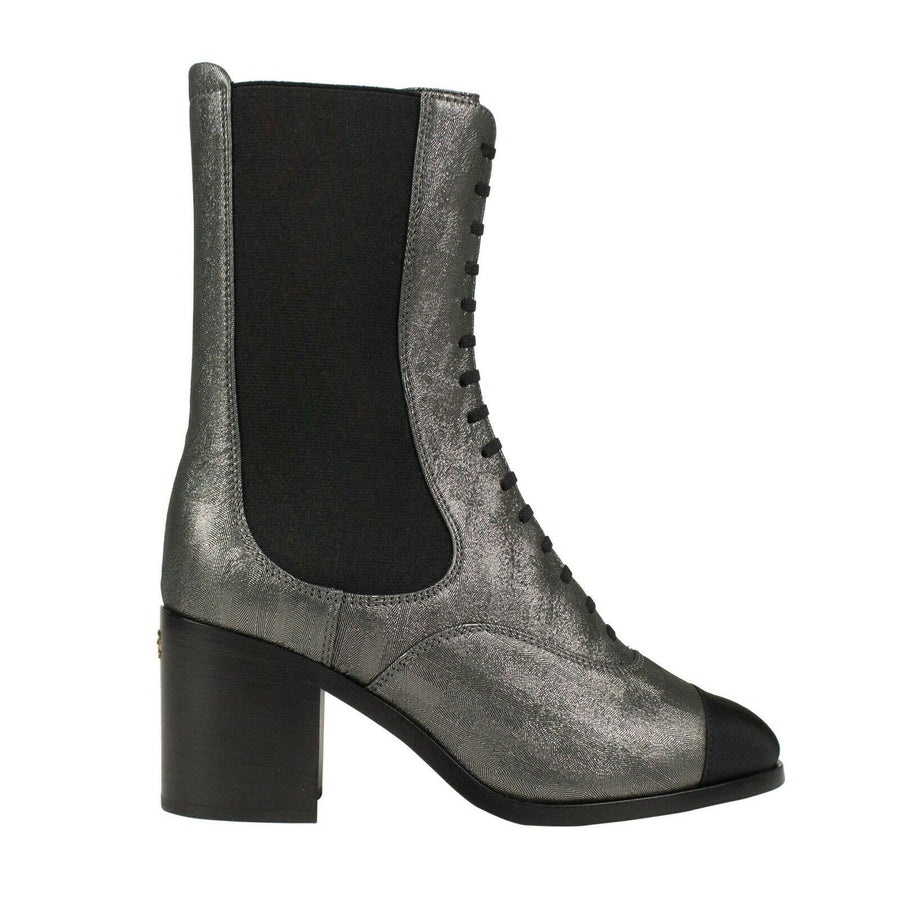 Laminated Lambskin Chelsea Cap Toe Short Boots - Silver