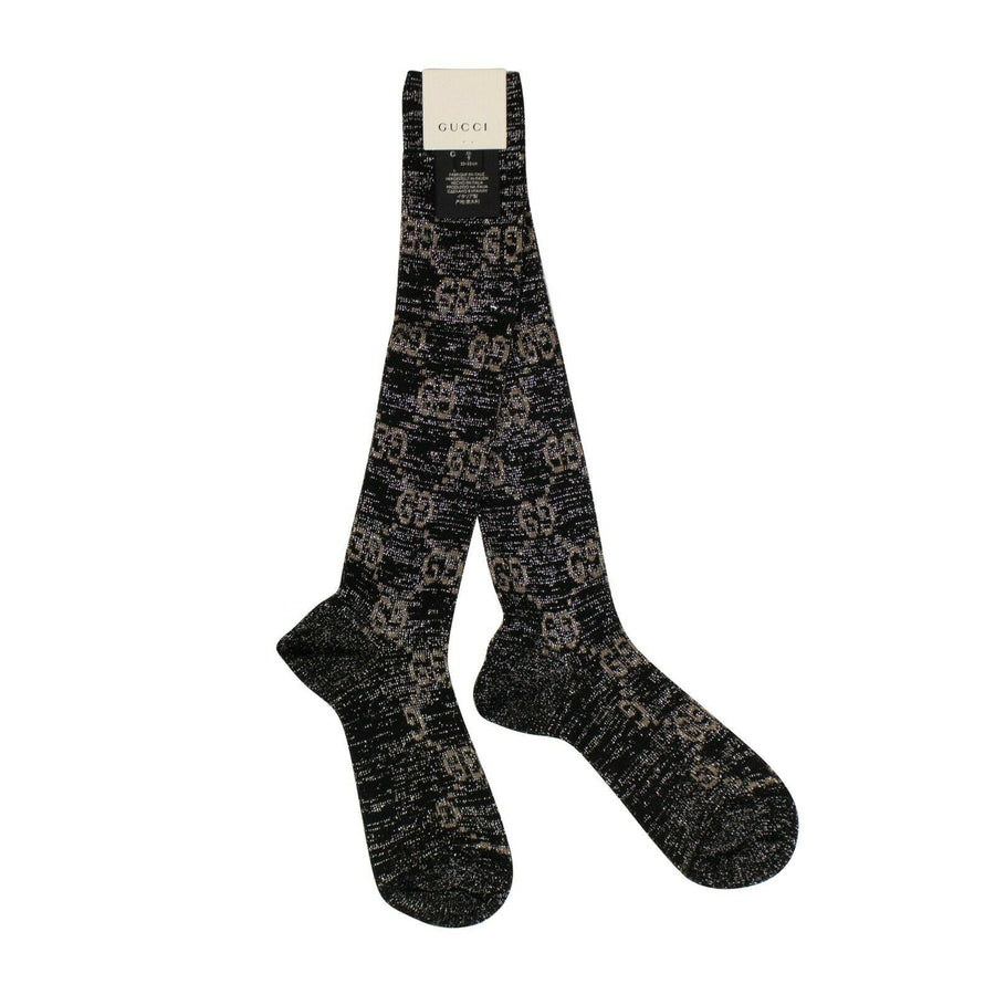 Cotton 'Lame' GG Pattern Socks - Dark Gray And Black