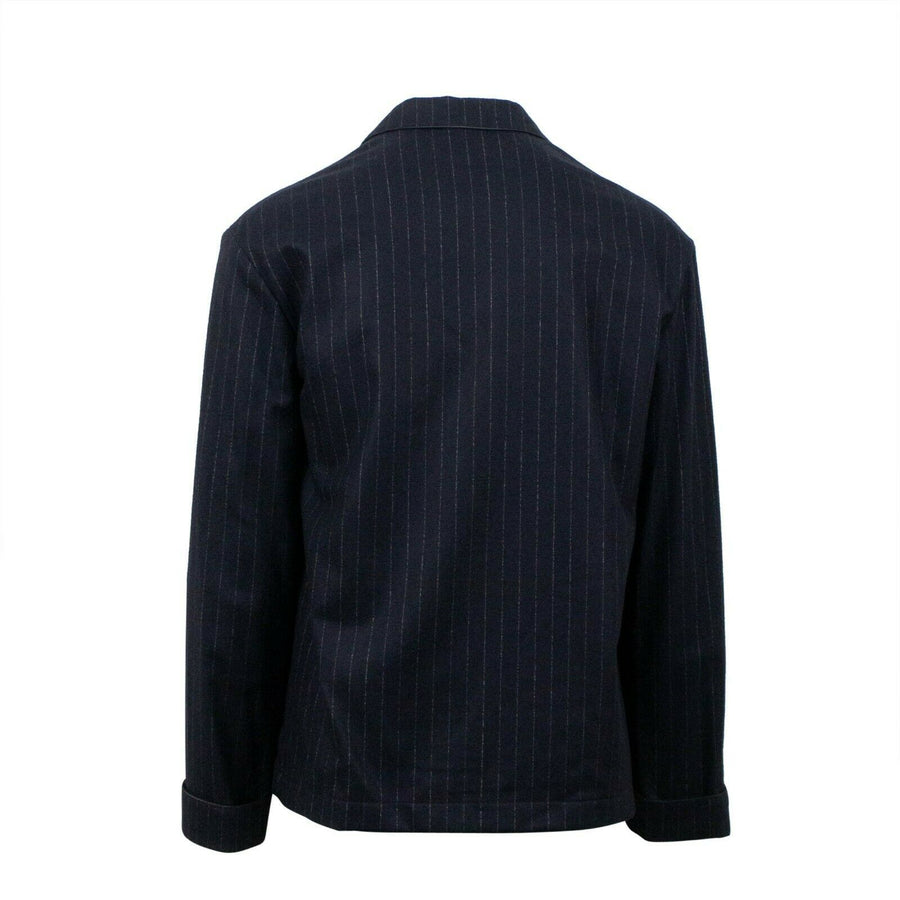 Pinstripe 4 Button Wool Blend Suit - Navy Blue