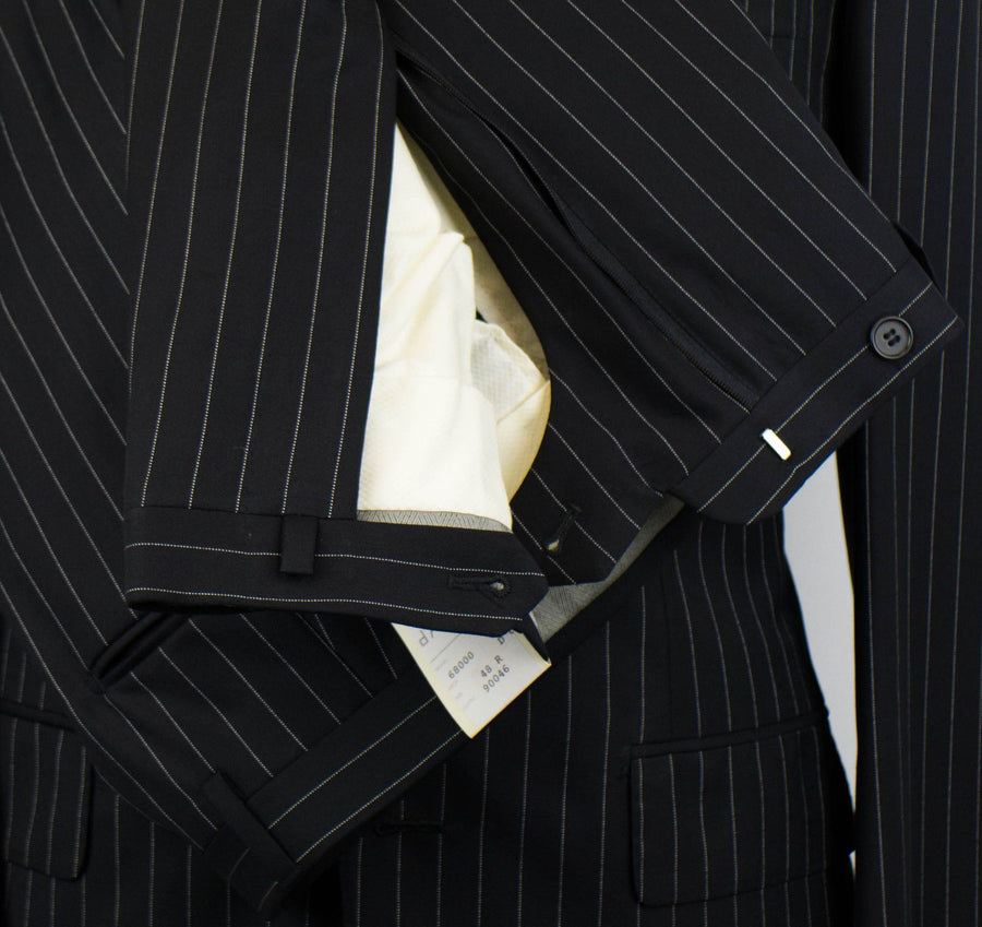 Drop 6 Pin Striped Super 150's Wool 2 Button Suit - Black / White