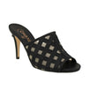 Mesh And Grosgrain Open Toe Heels Mules - Black / Beige