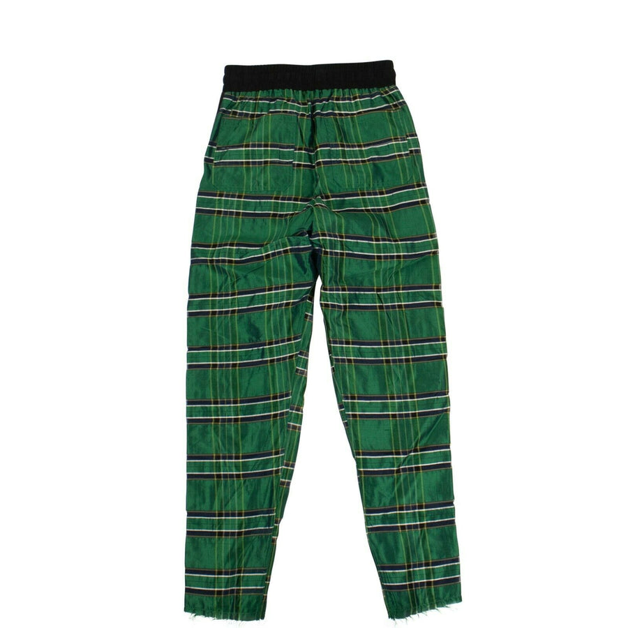 Silk Plaid Straight Leg Track Pants - Green