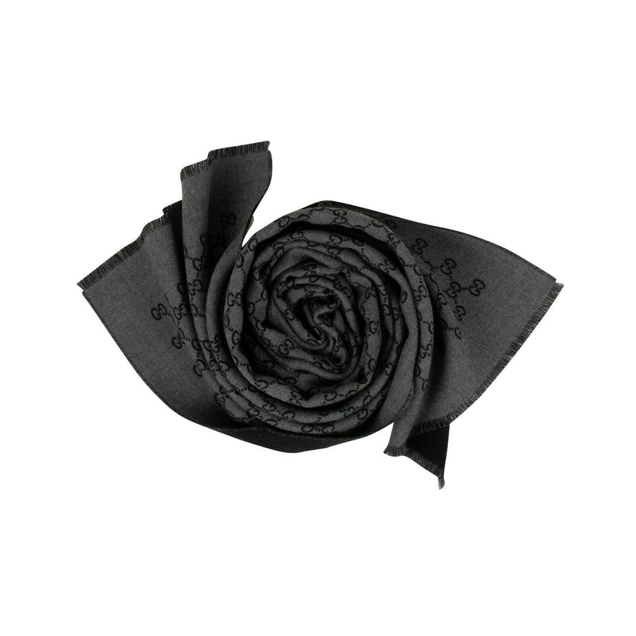 Wool Double Jacquard GG Scarf - Dark Gray And Black