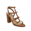 Leather 'Rockstud' Caged Sandal Heels - Brown