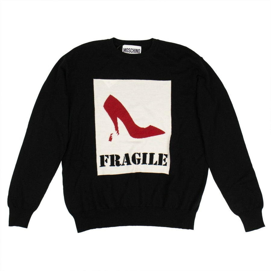 Graphic 'Fragile' Knit Sweater - Black