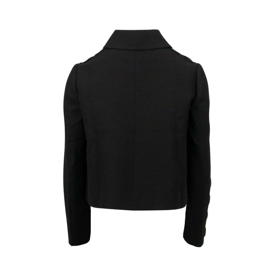 Wool Blend Scalloped Trim Blazer - Black