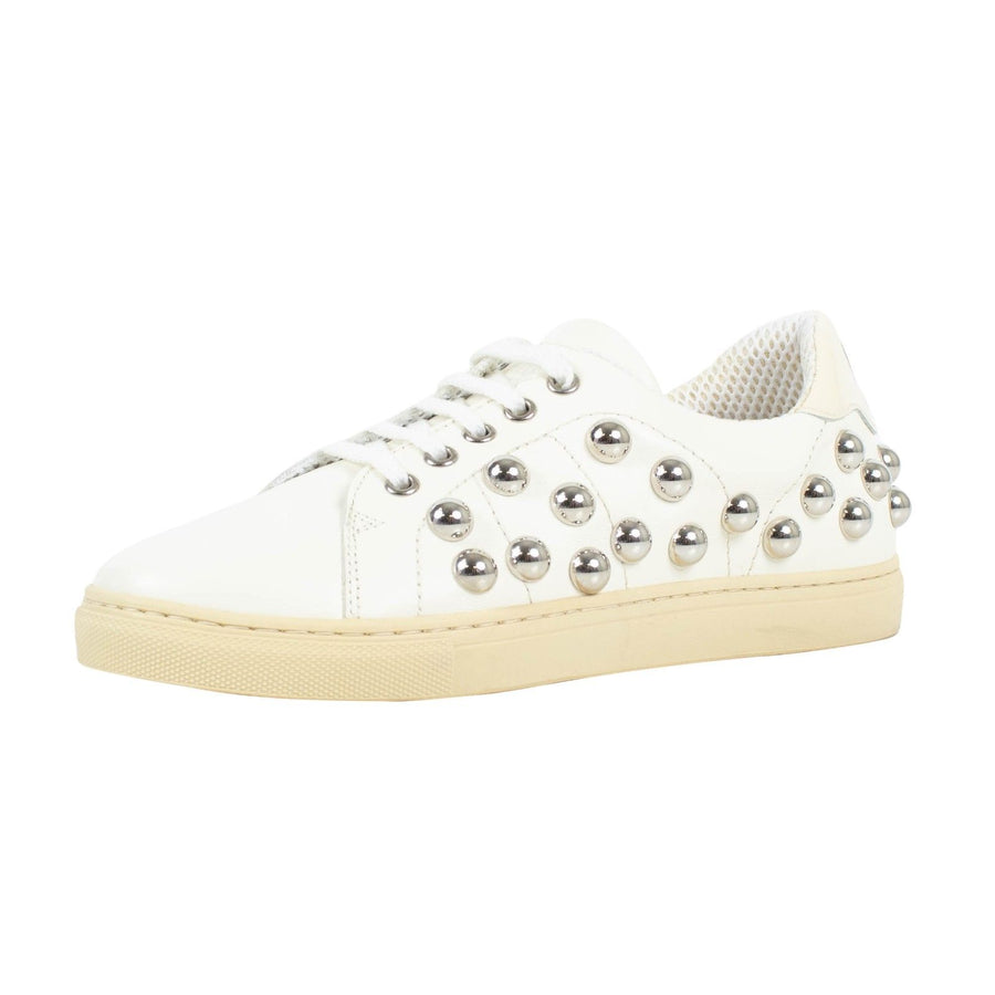 Leather Bubble Studded Sneakers - White