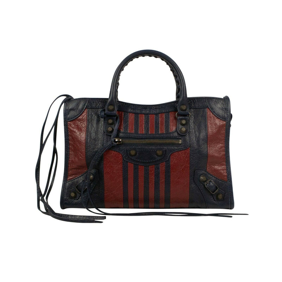 Striped Leather Classic City S Shoulder Bag - Navy And Red