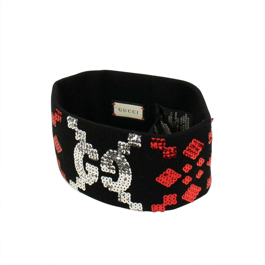 Wool Sequin GG Pattern Design Headband - Black