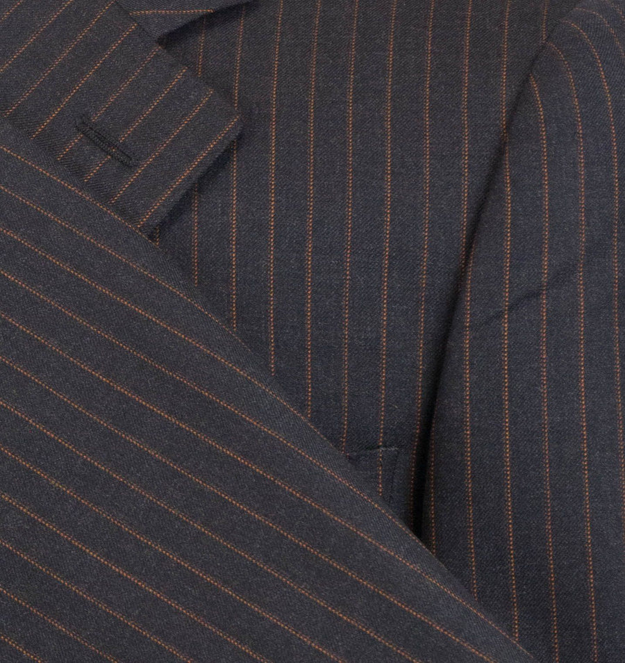 Drop 6 Striped Wool 3 Button Suit - Gray / Orange