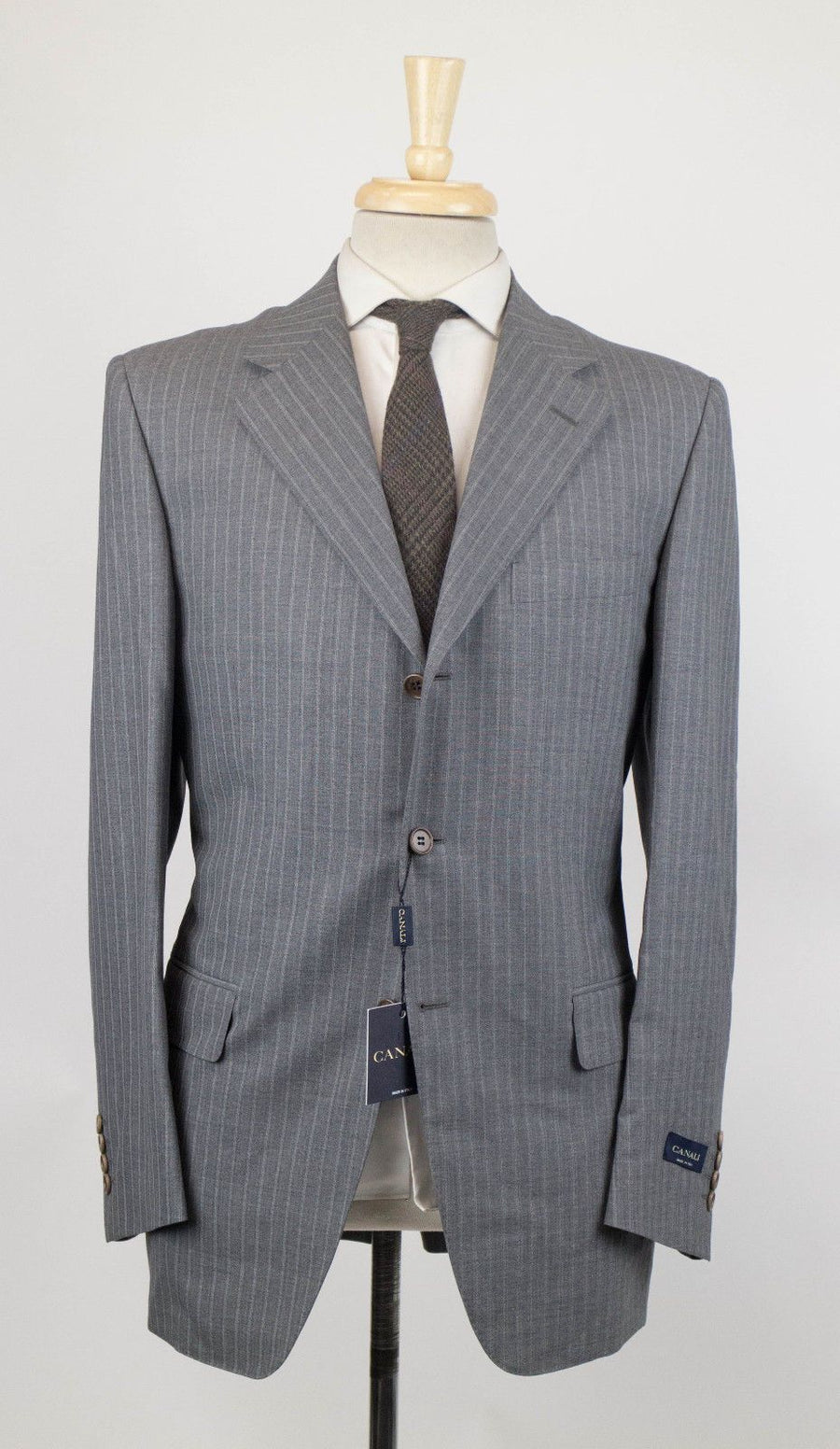 Drop 4 Striped Wool 3 Button Suit - Gray