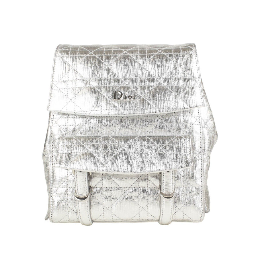 Stardust Small Grained Leather Quilted Backpack - Silver