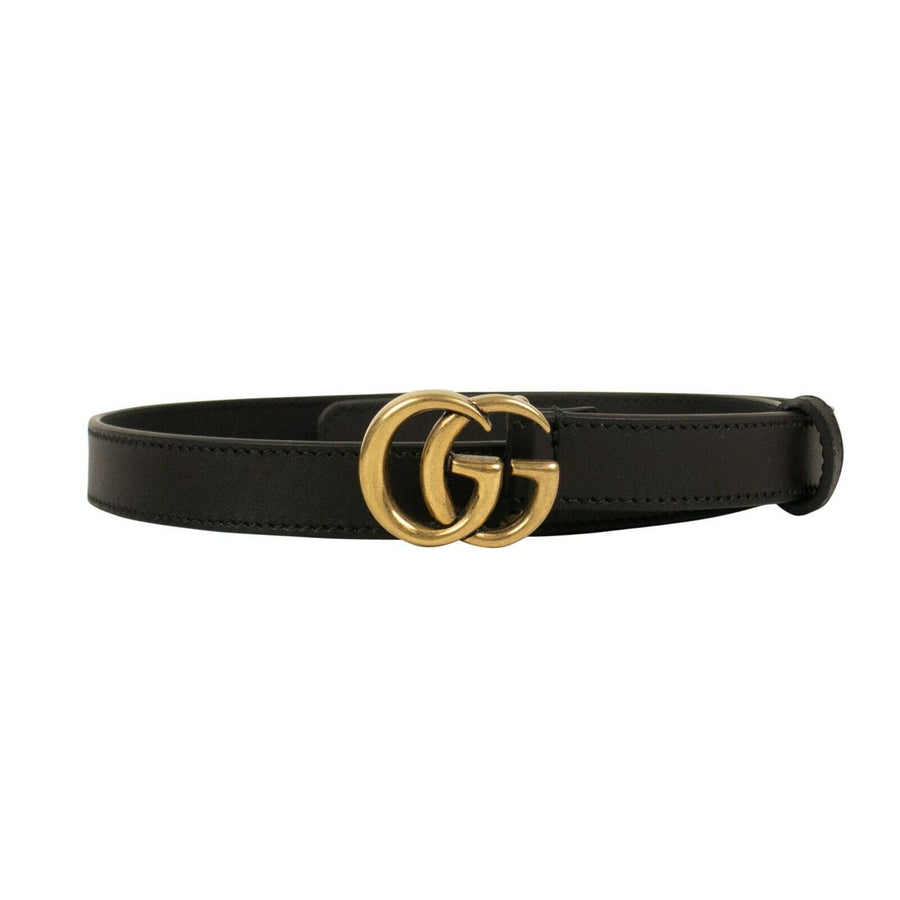 Leather Double G Skinny Belt- Black