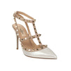 Metallic Leather Rockstud Caged Pumps - Silver / Blush