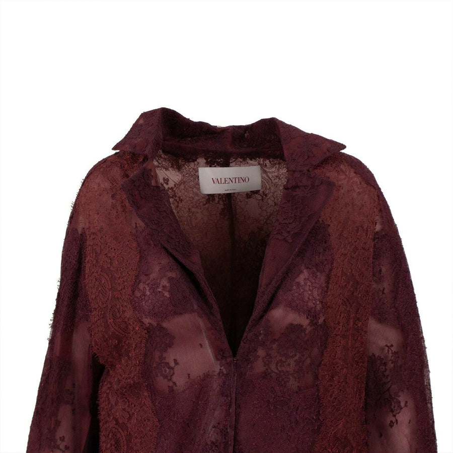 Sheer Lace Long Summer Coat - Burgundy