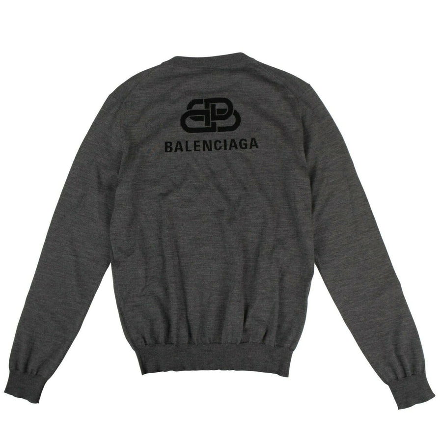 Wool Back BB Logo Crew Neck Sweater Top - Gray