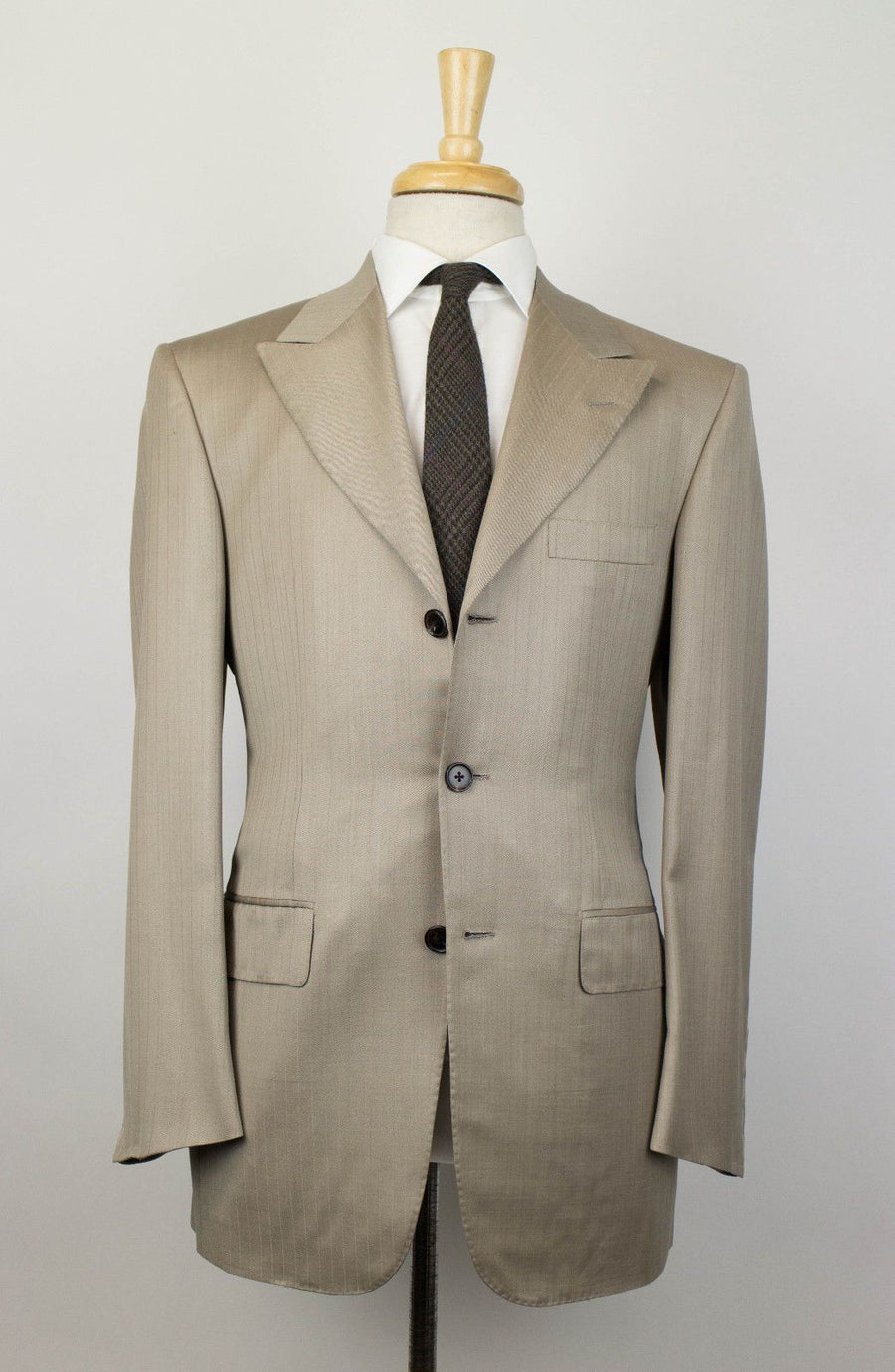 Striped Wool 3 Roll 2 Button Slim Fit Suit - Brown