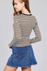 Ladies fashion long sleeve crew neck striped dty brushed top