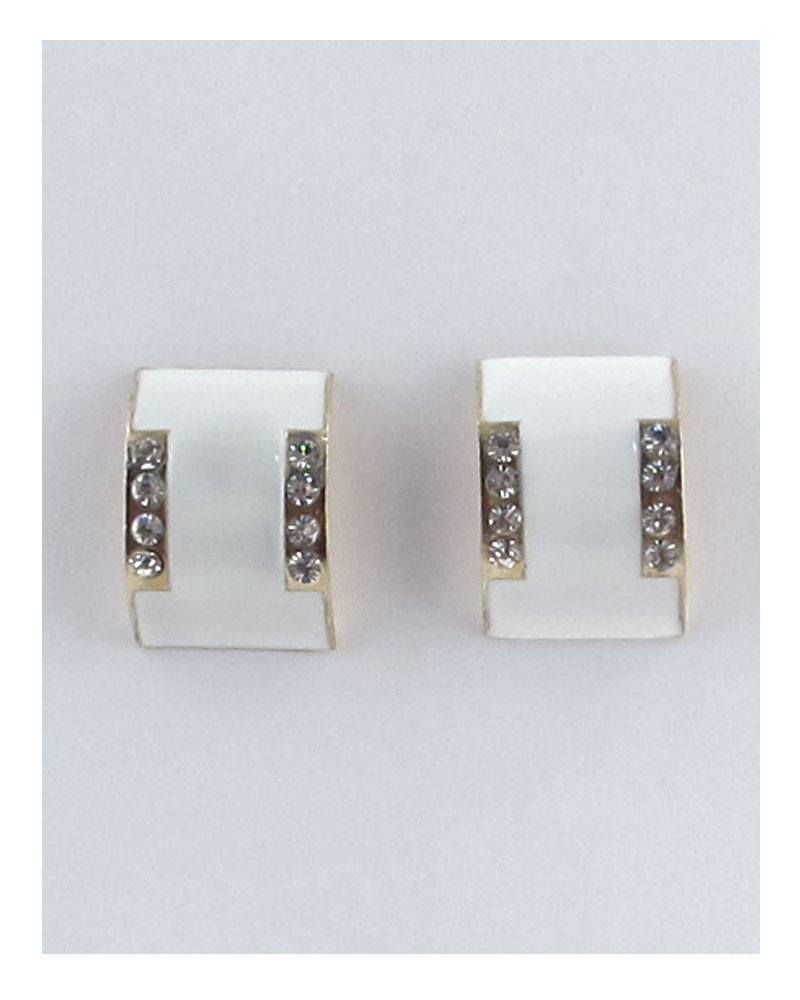 Flat curved earrings w/decorative rhinestones