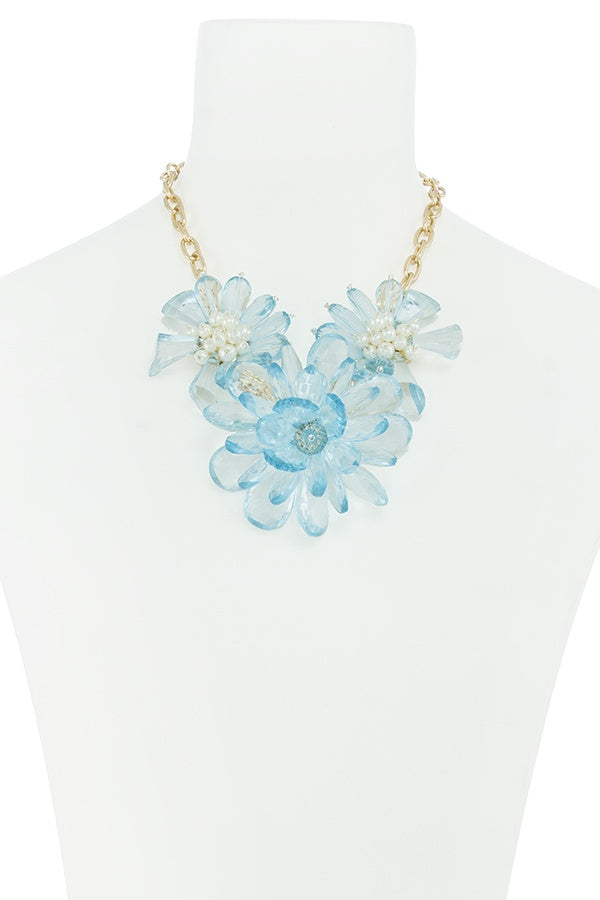 Clustered faux pearl flower statement necklace set