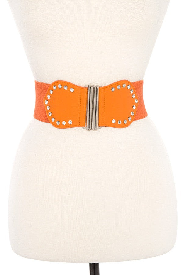 Studded accent faux leather stretch belt