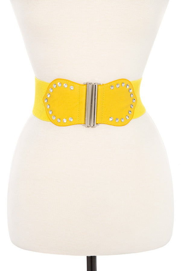 Studded accent faux leather stretch belt